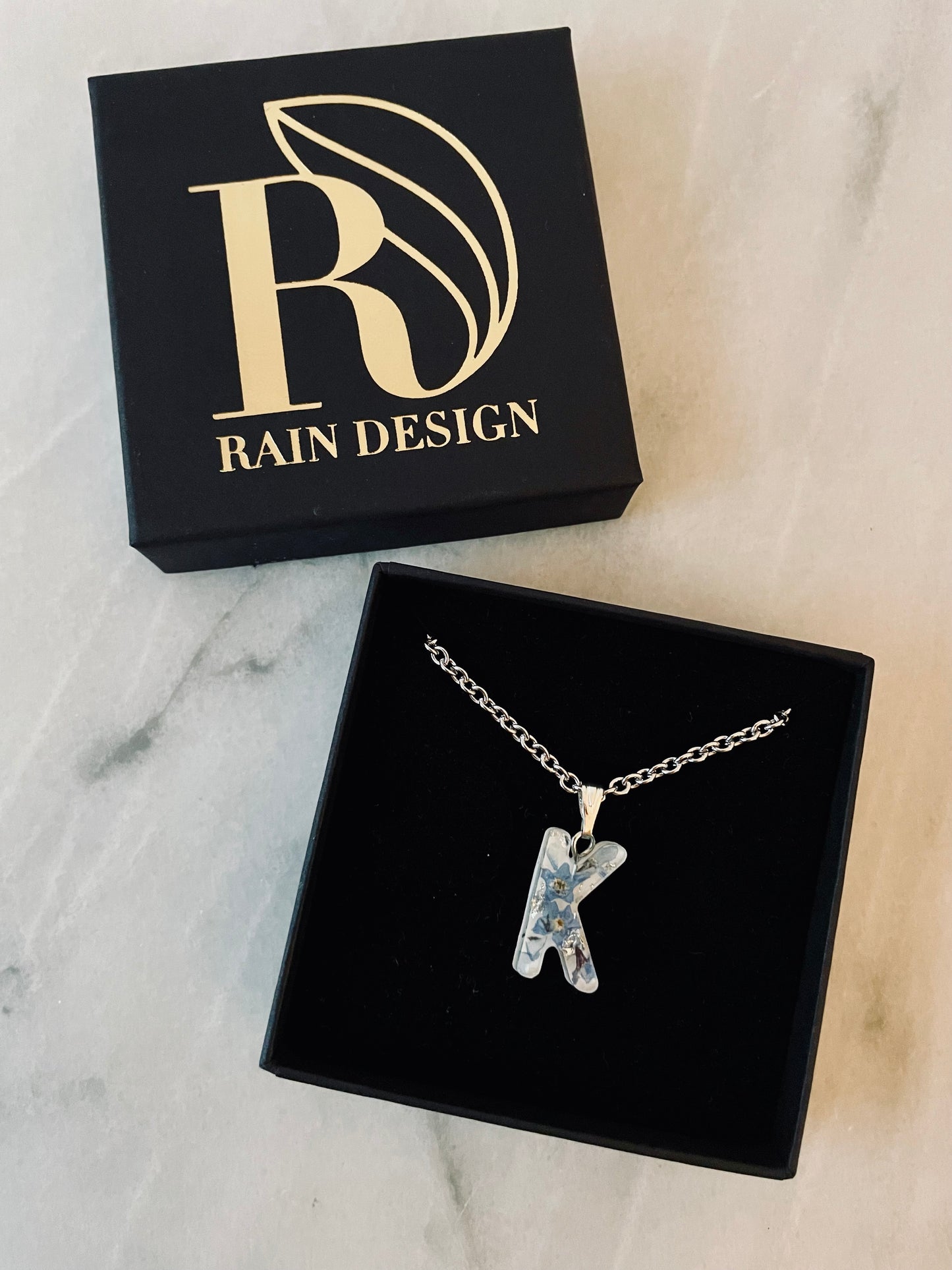 Forget me not letter necklace