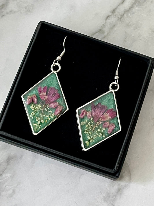 Wildflower pink & green earrings